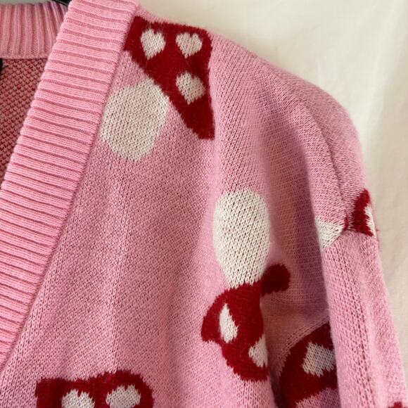 Sweet Society Hot Topic Mushroom Toadstool Print Cardigan Sweater Small Cropped - Picture 3 of 5